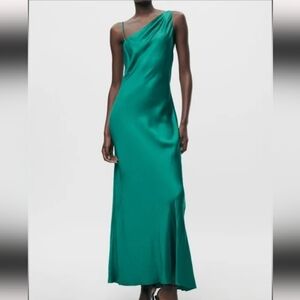 Zara One Shoulder Green Dress